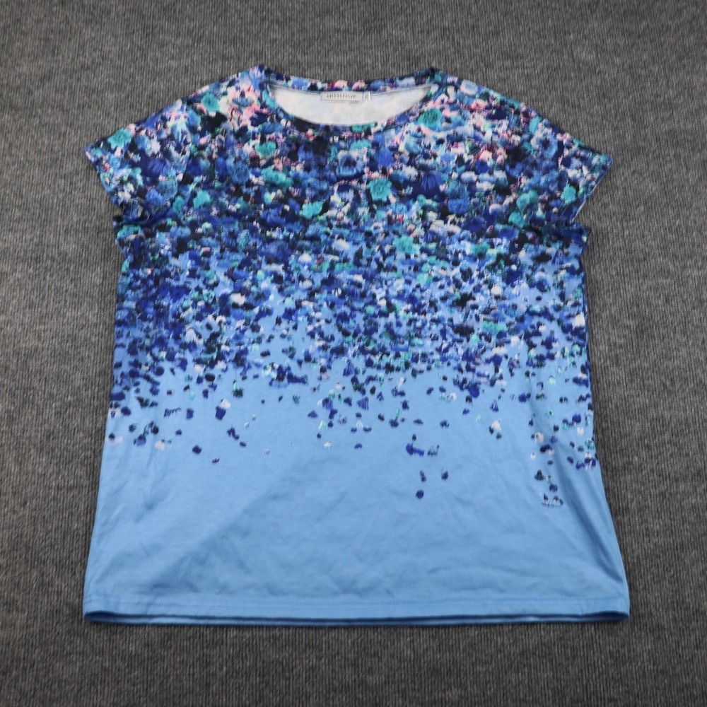 MISLOOK Shirt Womens 2XL Blue Floral Gradient Short Sleeve Crew‎ Neck Polyester